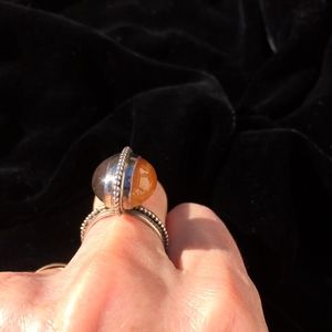 Sterling Silver Two-Tone Stand-Up Stone Ring